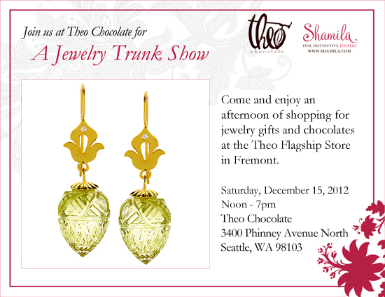 Holiday Trunk Show at Theo Chocolates in Fremont - Saturday Dec, 15th 2012